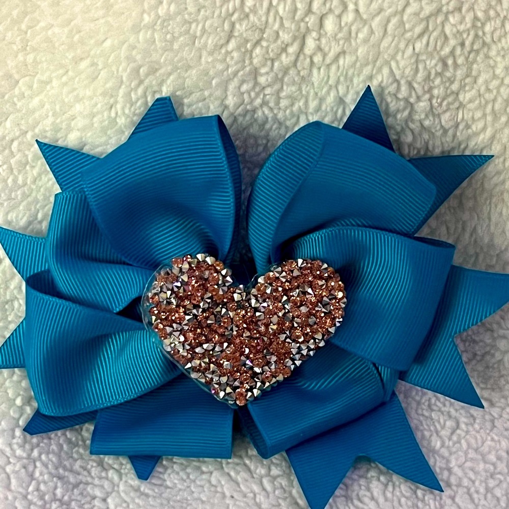 2 for $8 Blue bow with heart detail medium sized